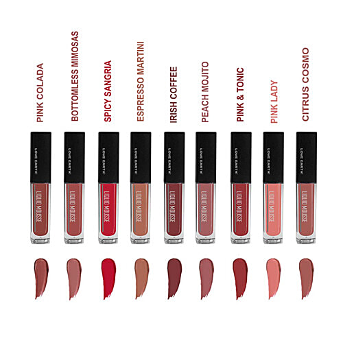Love Earth Liquid Mousse Miniature Lipsticks - Assorted, 18 ml (9 x 2 ml) Pack of 9
