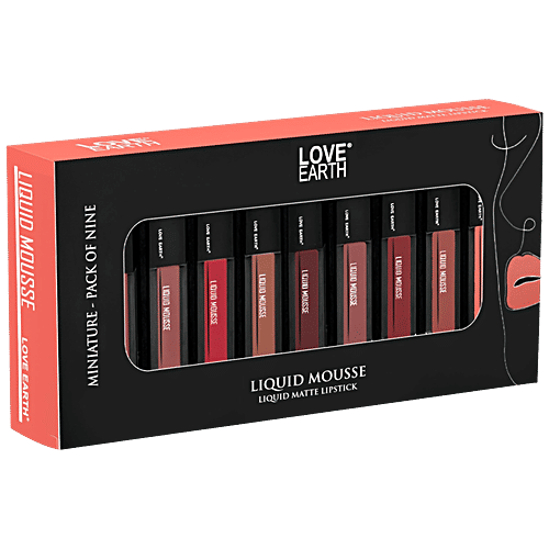 Love Earth Liquid Mousse Miniature Lipsticks - Assorted, 18 ml (9 x 2 ml) Pack of 9