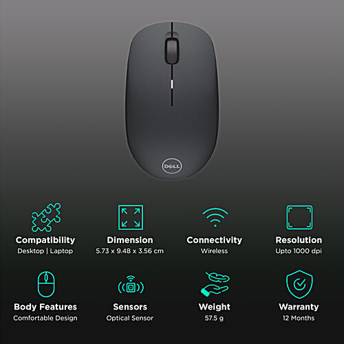 Dell WM126 Wireless Optical Performance Mouse - 1000 DPI, Comfortable Design, Black, 1 Unit  