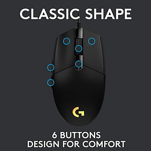 Logitech logitech G203 Wired Mouse with Customizable Buttons (8000 DPI, LED Lights, Black), 1 Unit  