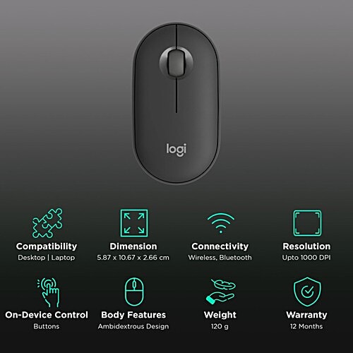 Logitech logitech Pebble Mouse 2 Wireless Optical Mouse with Silent Click Buttons (1000 DPI, Ultra Portable, Tonal Graphite), 1 Unit