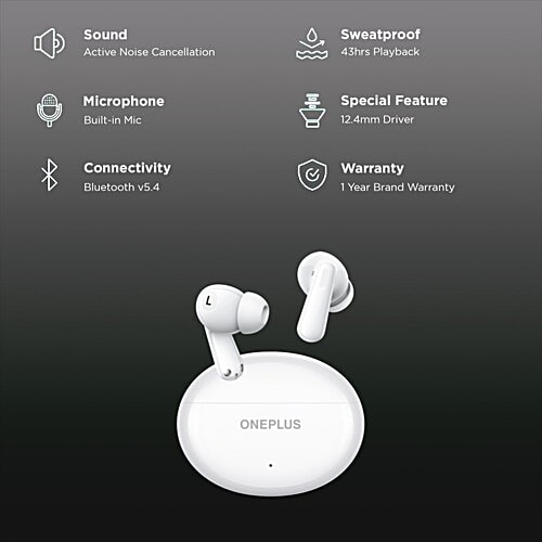 OnePlus OnePlus Nord Buds 3 TWS Earbuds with Active Noise Cancellation (IP55 Water and Sweat Resistant, 43 Hours Playback, Melodic White), 1 Unit