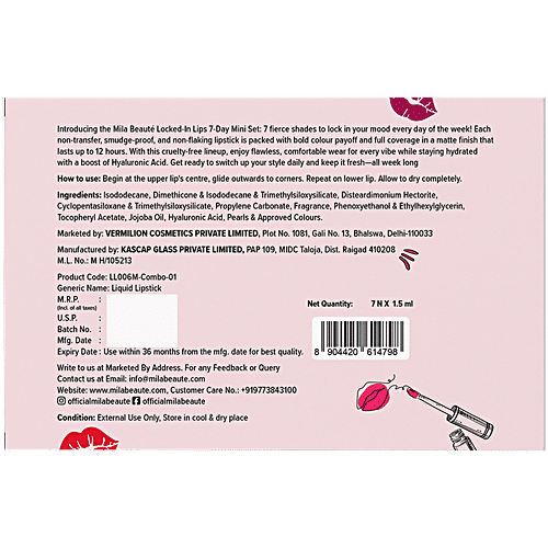 Mila Beaute Locked-In Liquid Lipstick Mini Set, 10.5 ml (7 pcs x 1.5 ml)