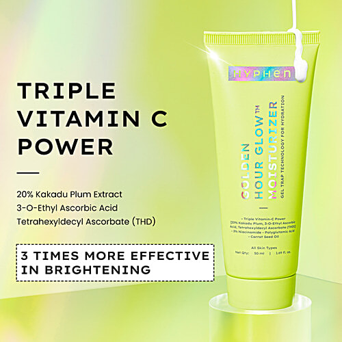 Hyphen Golden Hour Glow Moisturizer Gel Trap Technology For Hydration, 50 ml Brighter Skin With Triple Vitamin C & 3% Niacinamide