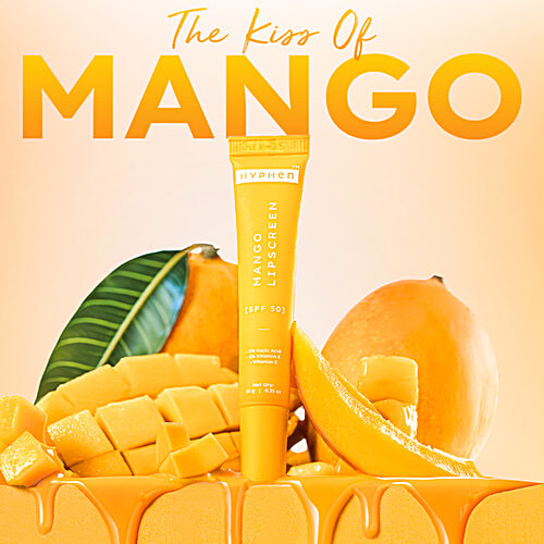 Hyphen Mango Lipscreen SPF 50 Lip Balm With 2% Kojic Acid, 1% Vitamin E, Vitamin C, 10 g Brightening Lip Balm For Dark & Dry Lips