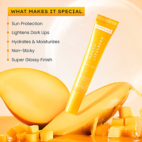 Hyphen Mango Lipscreen SPF 50 Lip Balm With 2% Kojic Acid, 1% Vitamin E, Vitamin C, 10 g Brightening Lip Balm For Dark & Dry Lips