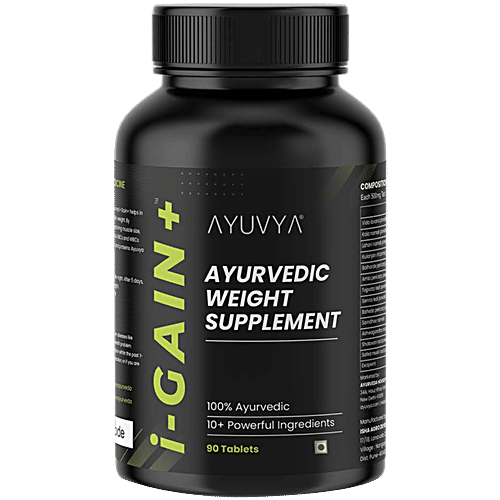 Ayuvya I Gain Ayurvedic Weight Supplement Tablets, 90 pcs New & Improved Formula | Ayurvedic Weight Gainer for Digestion & Muscle Mass | 100% Natural for Men & Women