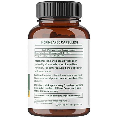 Ayuvya Moringa 500 Mg Capsules - Health & Wellness, 60 pcs Pure Moringa Oleifera Leaf Powder Extract, Nutrient Rich Superfood for Immunity, Skin, Hair & Weight Management