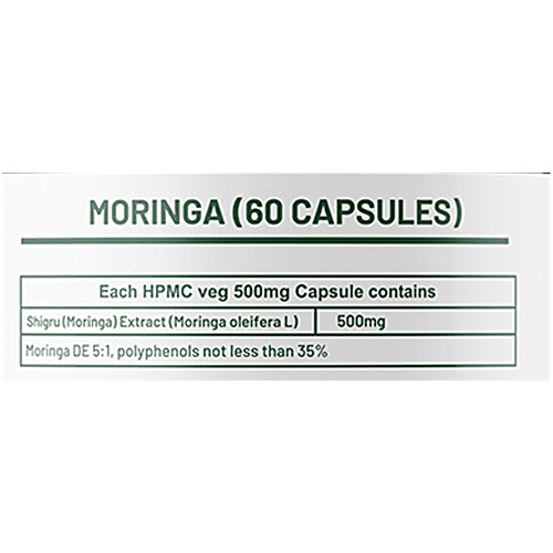 Ayuvya Moringa 500 Mg Capsules - Health & Wellness, 60 pcs Pure Moringa Oleifera Leaf Powder Extract, Nutrient Rich Superfood for Immunity, Skin, Hair & Weight Management