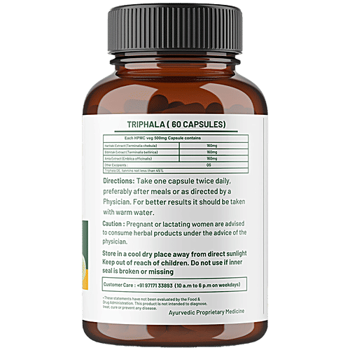 Ayuvya Triphala 500 Mg Capsules - Gut & Digestion Support, 60 pcs  Best Triphala Churn For Digestion, Detox, Weight Management & Hair Health