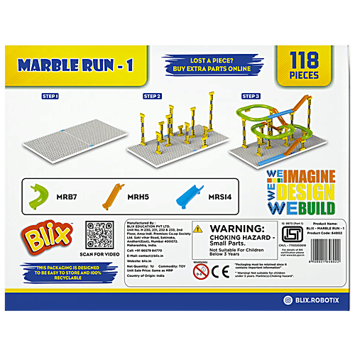 Blix Marble Run Tracks Building Kit STEM Toy - Multicolour, 118 Parts, 1 pc  