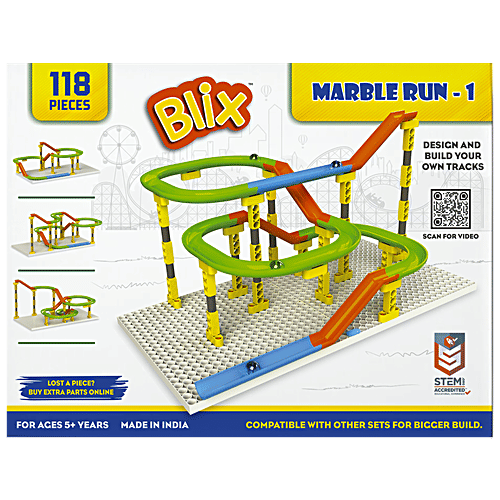 Blix Marble Run Tracks Building Kit STEM Toy - Multicolour, 118 Parts, 1 pc  
