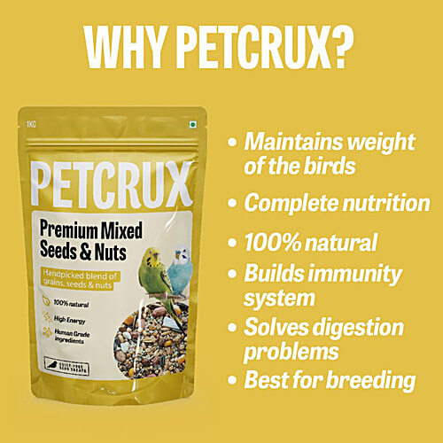 Petcrux Premium Mix Seed Bird Food - 9 Grain & Nut Blend, Budgie, Dove, Parrot & Sparrow, 1 kg 100% Natural, Wild Birds, High Energy, Human Grade Ingredients