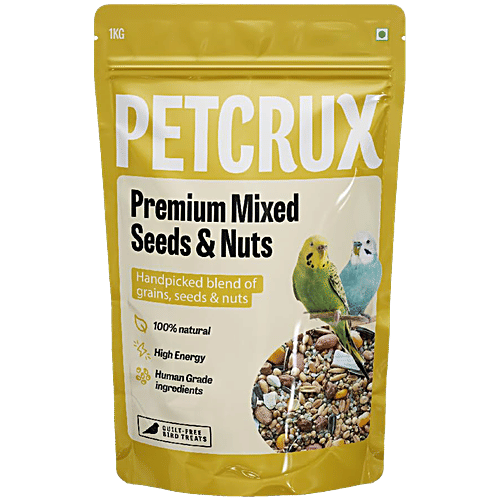 Petcrux Premium Mix Seed Bird Food - 9 Grain & Nut Blend, Budgie, Dove, Parrot & Sparrow, 1 kg 100% Natural, Wild Birds, High Energy, Human Grade Ingredients