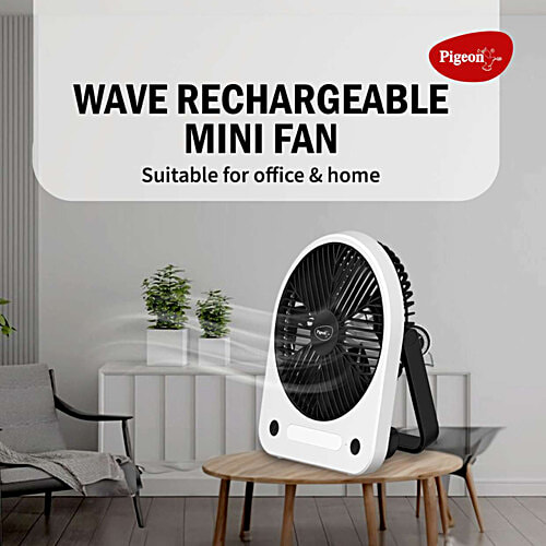 Pigeon Wave Portable Mini Fan - 1800mAh Rechargeable Battery, 1 pc 3 Speed Modes & USB Charging, UltraLite, 180° Rotation, Multi-Clip Function for Home, Kitchen and Travel