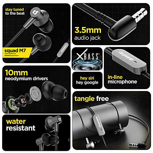 Dubstep Squad M7 In-Ear Wired Earphones With Mic & X-Bass Technology, 10 mm Dynamic Drivers - Grey, 1 pc  