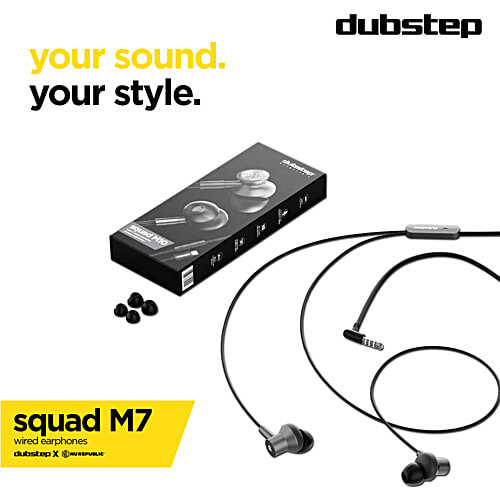 Dubstep Squad M7 In-Ear Wired Earphones With Mic & X-Bass Technology, 10 mm Dynamic Drivers - Grey, 1 pc  