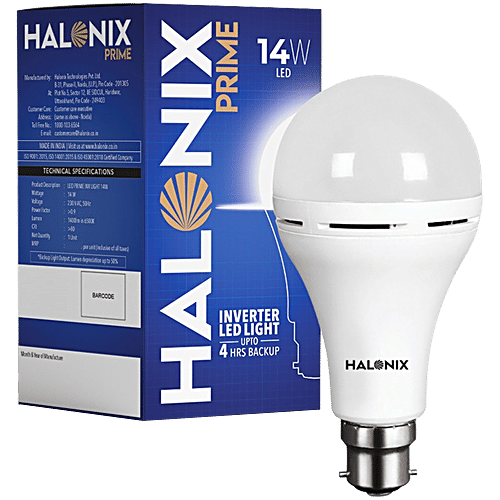 Halonix Rechargeable Emergency Inverter LED Bulb 14W - White, B22 With Up To 4 Hours Backup, 1 pc  Rechargeable Emergency Inverter LED Bulb