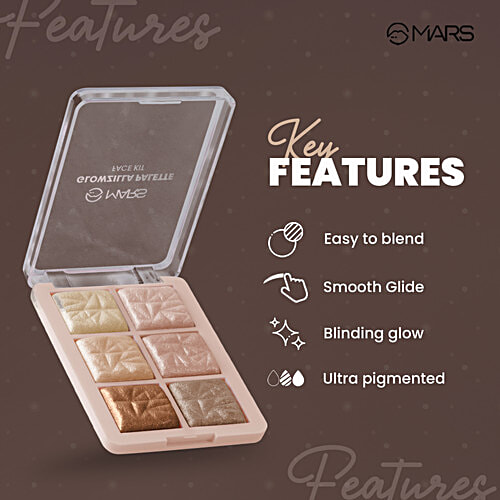 MARS Cosmetics Glowzilla Palette Face Kit, 12 g Shade-03 6 Colour Highlighter Palette