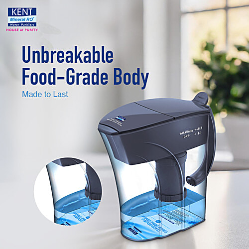 kent Alkaline Water Filter Pitcher- 3.5 L Filtration Pitcher, Balances pH Levels, Grey, 1 pc  