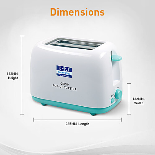 kent Pop Up Toaster - 850 Watts, 2 Slice Automatic Pop Up, Cool Touch Body, 7 Browning Modes, Red, 1 pc Reheat Function, Removable Bread Crumb Tray, Cord Storage Under Base