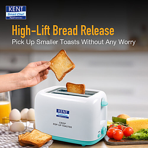 kent Pop Up Toaster - 850 Watts, 2 Slice Automatic Pop Up, Cool Touch Body, 7 Browning Modes, Red, 1 pc Reheat Function, Removable Bread Crumb Tray, Cord Storage Under Base