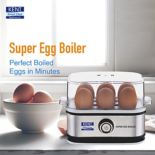 kent Super Egg Boiler - 3 Boiling Modes, Stainless Steel Body & Heating Plate, Automatic Turn Off, Silver, 1 pc 6 Eggs at a Time