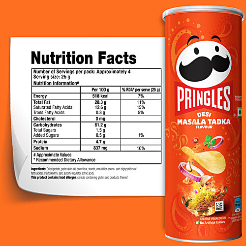Pringles Desi Masala Tadka Flavour Potato Crisps, 134 g No Artificial Colours
