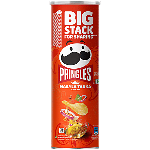 Pringles Desi Masala Tadka Flavour Potato Crisps, 134 g No Artificial Colours