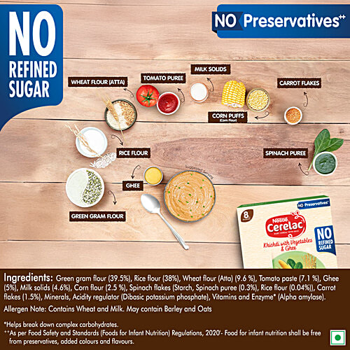 Nestle Cerelac Khichdi With Vegetables & Ghee Baby Food Cereal - 8 To 24 Months, 300 g Source of 15 Nutrients, Slightly Thick Consistency, With Protein/Iron/Calcium & Vitamin D