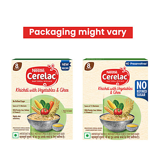 Nestle Cerelac Khichdi With Vegetables & Ghee Baby Food Cereal - 8 To 24 Months, 300 g Source of 15 Nutrients, Slightly Thick Consistency, With Protein/Iron/Calcium & Vitamin D