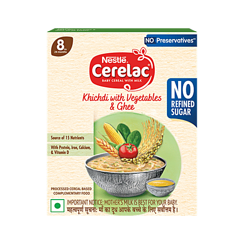 Nestle Cerelac Khichdi With Vegetables & Ghee Baby Food Cereal - 8 To 24 Months, 300 g Source of 15 Nutrients, Slightly Thick Consistency, With Protein/Iron/Calcium & Vitamin D
