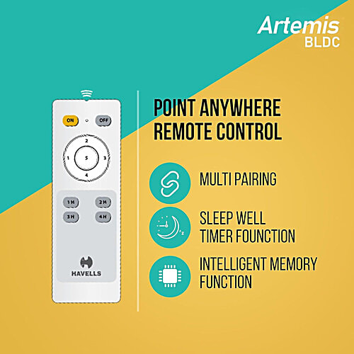Havells 1200mm Artemis BLDC Motor Ceiling Fan - Remote Control, White, 1 pc 5 Star, 100% Copper, Upto 60% Energy Saving, Winner of National Energy Conservation Award (2021)