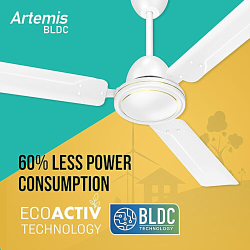 Havells 1200mm Artemis BLDC Motor Ceiling Fan - Remote Control, White, 1 pc 5 Star, 100% Copper, Upto 60% Energy Saving, Winner of National Energy Conservation Award (2021)