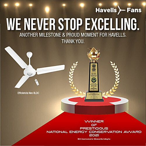 Havells 1200mm Artemis BLDC Motor Ceiling Fan - Remote Control, White, 1 pc 5 Star, 100% Copper, Upto 60% Energy Saving, Winner of National Energy Conservation Award (2021)