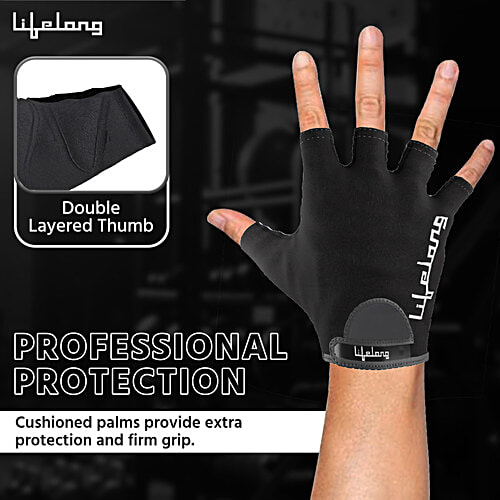 Lifelong Gym Gloves - For Men, Black, Size M, 1 Pair