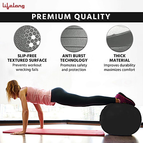 Lifelong Gym Ball - Black, 55 cm, LLFAGB55BL, 1 pc  Fitness Yoga, Physiotherapy, Birthing, Pregnancy & Labor, Swiss, Pilates, Balance & Stability