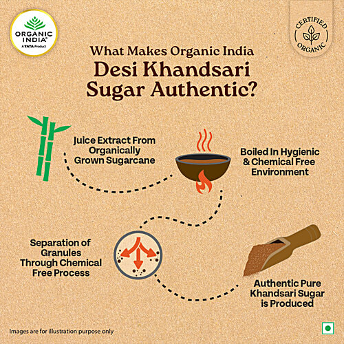 Organic India Desi Khandsari/Unrefined Brown Sugar, 500 g Made From Organic Sugar Cane, Sulphur Free Process