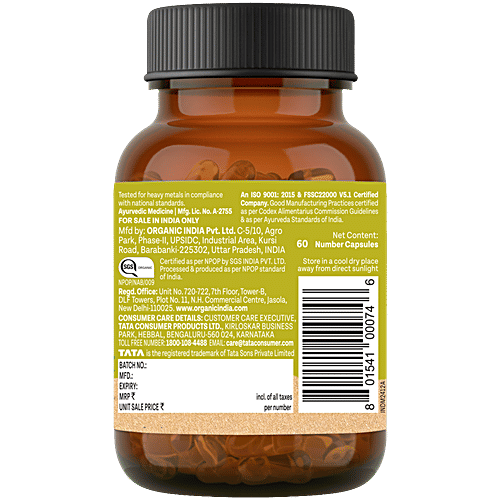 Organic India Gokshura Whole Herb Capsules, 60 pcs Boosts Energy & Vigour, Supports Men Wellness, Helps Promote Vitality, No Added Fillers, No Chemicals & Preservatives