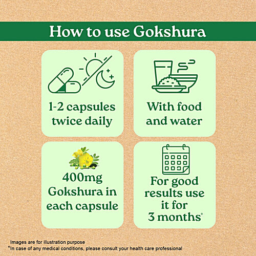 Organic India Gokshura Whole Herb Capsules, 60 pcs Boosts Energy & Vigour, Supports Men Wellness, Helps Promote Vitality, No Added Fillers, No Chemicals & Preservatives