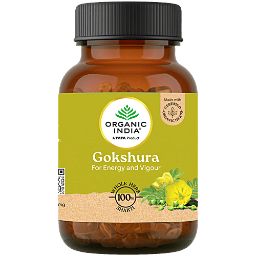 Organic India Gokshura Whole Herb Capsules, 60 pcs Boosts Energy & Vigour, Supports Men Wellness, Helps Promote Vitality, No Added Fillers, No Chemicals & Preservatives