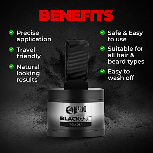 Beardo Blackout Powder Cover Up For Hair Problems - For Grey Roots, Patchy Beard & Thinning Hairline, 4 g  Beard Patches & Bald Spots, Highly Pigmented, Long-Lasting & Matte Finish, Super-Fine Cover-up Powder