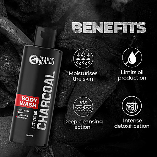 Beardo Charcoal Detox Grooming Kit For Men, 1 pc Pack of 4 Gift Hamper for Men, Activated Charcoal Facewash, Activated Charcoal Bodywash, Activated Charcoal Face Scrub, Mafia Perfume Body Spray