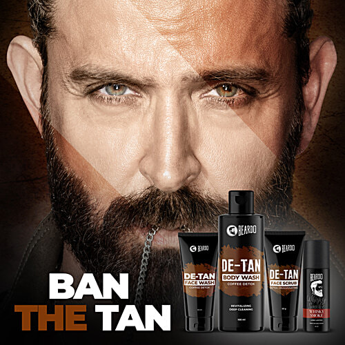 Beardo Ban The Tan Grooming Kit For Men - Detan Facewash, Detan Bodywash, Detan Face Scrub, Whisky Smoke Perfume Body Spray, 1 pc P 