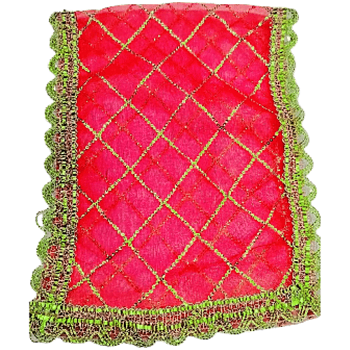 Creative Space Mata Ki Chunari Golden Designer Chunni - Red, 25 x 70 cm, 1 pc