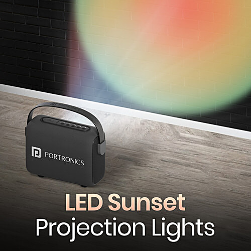 Portronics Resonate 14W Portable Bluetooth Speaker - With LED Sunset Projection Lights, Black, 1 pc Upto 5 Hours Playtime, Bluetooth 5.3V, TWS Function, Handsfree Calling, Leather Handle, Type C Fast Charging