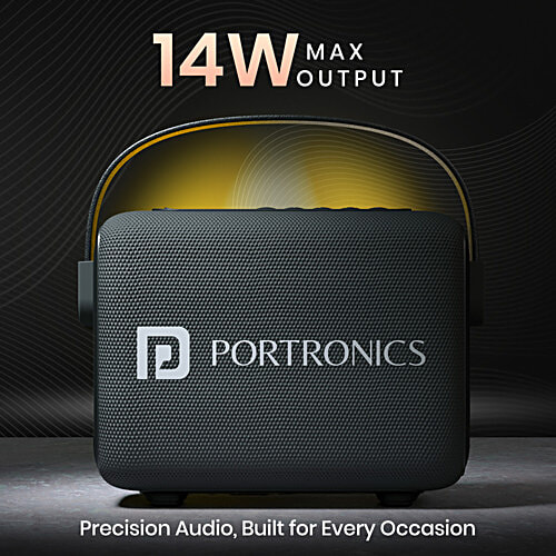Portronics Resonate 14W Portable Bluetooth Speaker - With LED Sunset Projection Lights, Black, 1 pc Upto 5 Hours Playtime, Bluetooth 5.3V, TWS Function, Handsfree Calling, Leather Handle, Type C Fast Charging