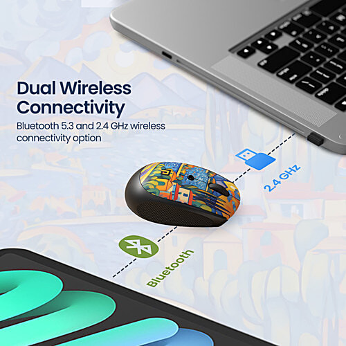 Portronics Toad III Plus Rechargeable Bluetooth Mouse - Bluetooth & 2.4 GHz Wireless Connectivity, Black, 1 pc Stylish Illustrated Design, 6 Buttons, Soft Silicone Grip for Laptop, PC, Mac