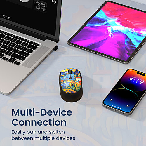 Portronics Toad III Plus Rechargeable Bluetooth Mouse - Bluetooth & 2.4 GHz Wireless Connectivity, Black, 1 pc Stylish Illustrated Design, 6 Buttons, Soft Silicone Grip for Laptop, PC, Mac