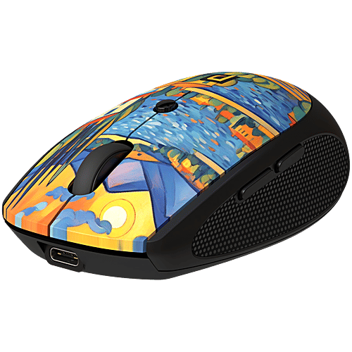 Portronics Toad III Plus Rechargeable Bluetooth Mouse - Bluetooth & 2.4 GHz Wireless Connectivity, Black, 1 pc Stylish Illustrated Design, 6 Buttons, Soft Silicone Grip for Laptop, PC, Mac